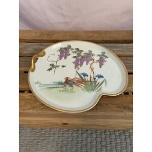 Asian Vintage Snack Set PLATE ONLY Pheasants and Gold Rim and Handle Used